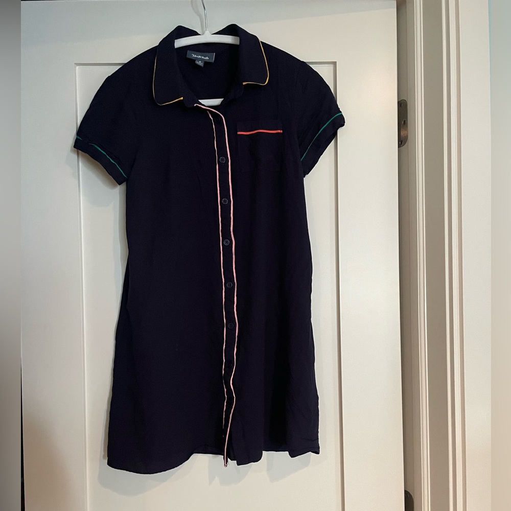 ModCloth | Navy Button Up Mini Dress with Rainbow Trim